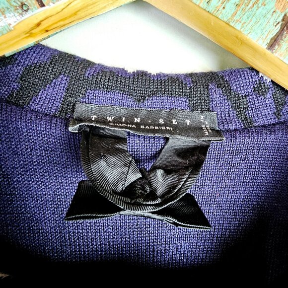 Twin-Set Simona Barbieri Royal Blue Geometric Snowflakes 100% Italian Wool Coat - Picture 10 of 12